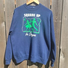 Vintage Oregon Square Dance Sweatshirt Navy Blue Made in USA Sz L Retro 80s/90s