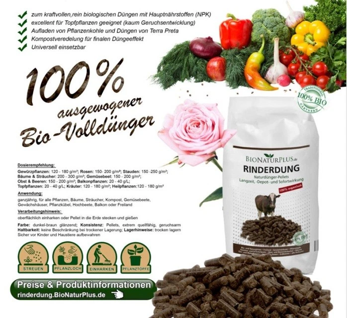 Rinderdung 30Kg,pelletiert,Kuhmist,Biodünger, organischer Langzeitdünger-Garten - Bild 3 von 4