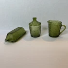 VINTAGE 3-PIECE ANCHOR HOCKING SORENO AVOCADO GREEN CREAMER/SUGAR/BUTTER/LID