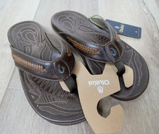 NEW OLUKAI MENS MEA OLA MANO MUSTANG TAN SIZE 9 LEATHER FLIP FLOPS