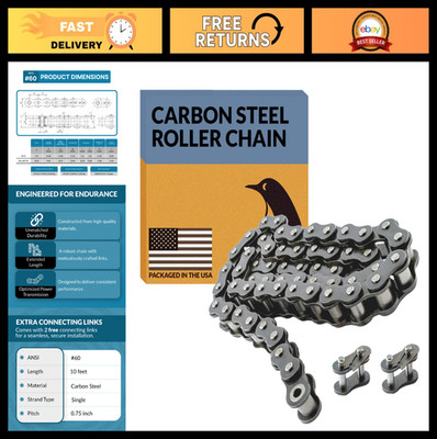 10ft Carbon Steel Roller Chain #60 - 159 Links + 2 Free Connecting Links