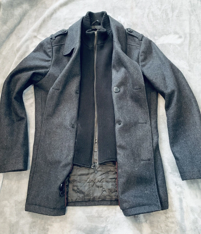 Kenneth Cole Reaction Men Double Breasted Pea Coat Gray Wool-Blend SM *SEE DESCR - Image 2 of 4