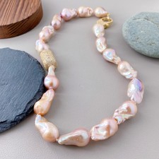Cultured Pink Baroque Keshi Pearl Chunky Collar Choker Necklace Party Jewelry