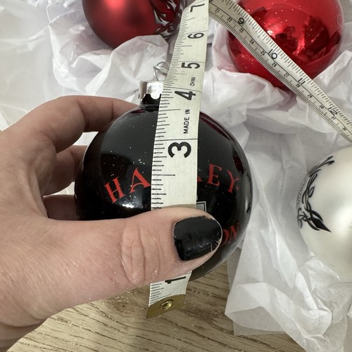 Harley Davidson Black Red White Christmas Glass Ball Ornament Set Of 5 - Picture 6 of 9