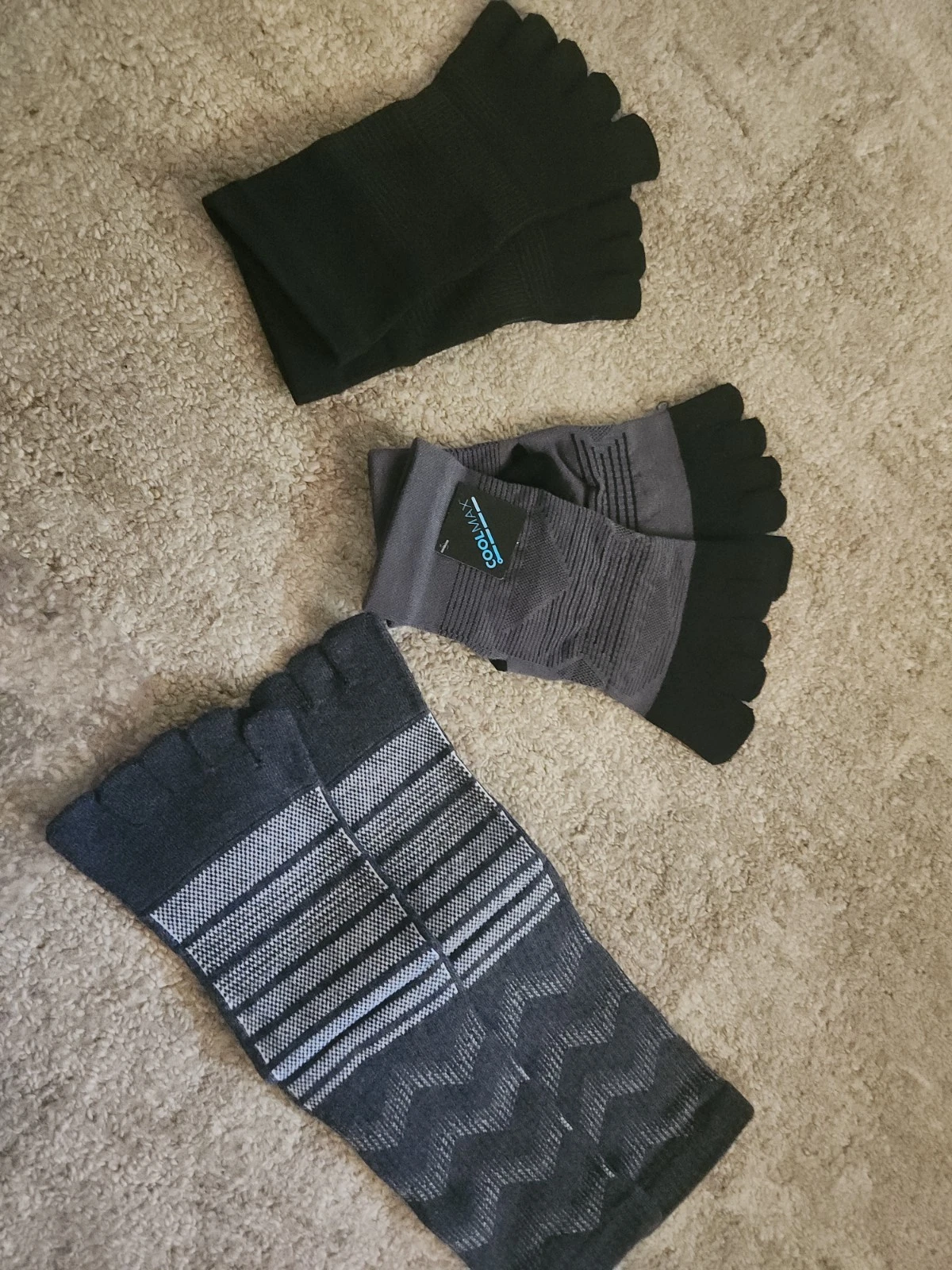3 pair Kintoe toe socks, men's large, L, CoolMax / wool, running, hiking