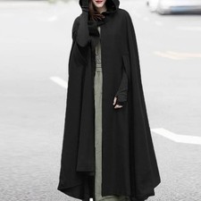 UK Damen mit Kapuze Mantel Locker Lang Jacke Poncho Maxi Umhang Oberbekleidung