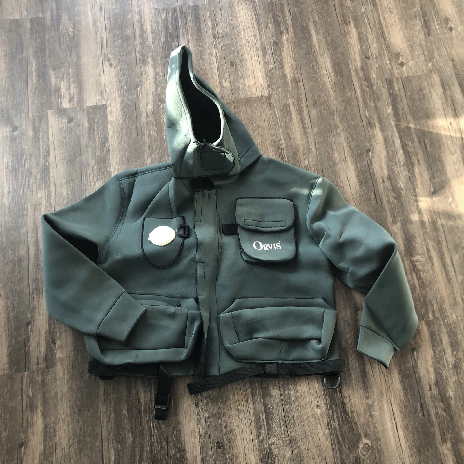 Orvis Mens Vintage Neoprene Fly Fishing Jacket with Removable Hood Green