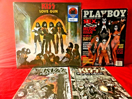 KISS "Love Gun" sealed, colored vinyl w/1999 KISS Playboy + 2 Psycho Circus mags
