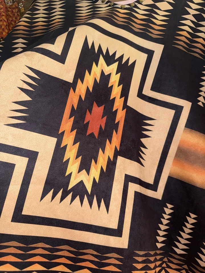 Poncho Boho Western Azteca L/XL Tachonado Imitación Gamuza Top Foto 4 de 4