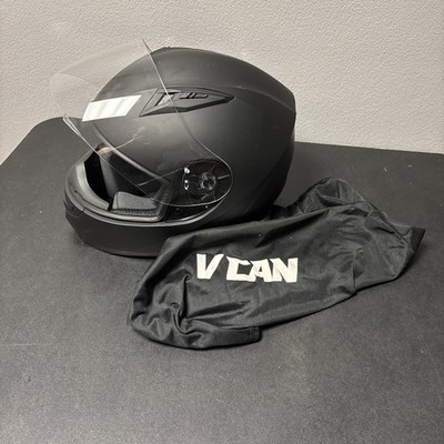 VCAN Motorcycle Helmet, Black, Size Large
