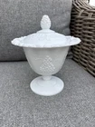 Vintage Indiana  Glass Harvest Grape Milk Glass Lidded Candy Dish