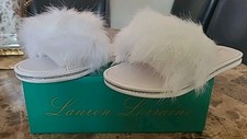 Lauren Lorraine Womens L 9 Fluffy White Faux Fur Flat Slides/Slippers New In Box