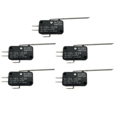 5 Pcs - Micro Switch V-153-1C25 Long Lever 3-Pins 15A 125/250VAC