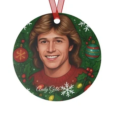 Personalized Andy Gibb Inspired Metal Christmas Tree Ornament 