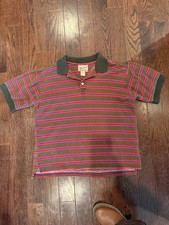 Woolrich Striped Polo Shirt Men  s M Olive Red 100 Cotton Classic Fit Boxy