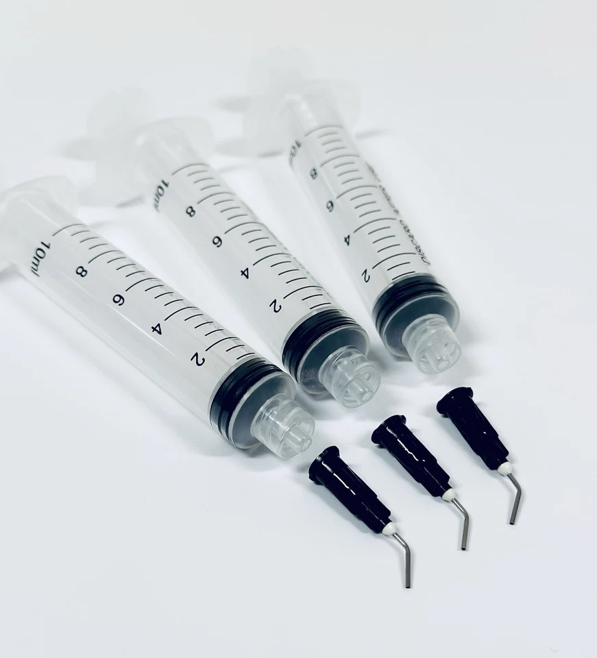 3PCS SYRINGES WITH CURVED TIPS 3pcs 10ml Syringes 20G Black CURVED Blunt Tip Needles Glue, Ink, Dispensing