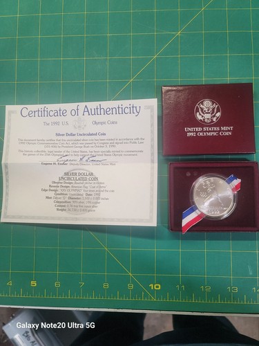 1992 US OLYMPIC SILVER DOLLAR BASEBALL COIN BU COA ALL ORIGINAL PACKAGING FROM 9 - Picture 3 of 8