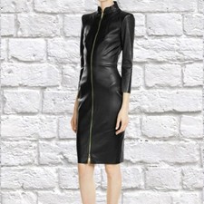 Trendy Women Black Leather dress Designer party wear Ladies Zipper Dresses