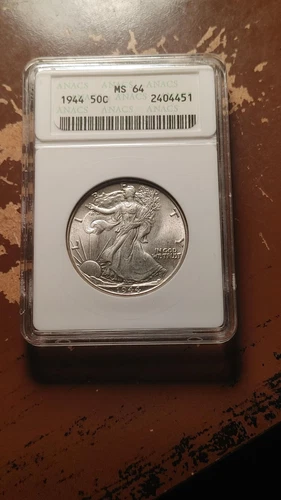 1944 Walking Liberty Half Dollar Old Small Holder ANACS MS64 PQ White Coin  2061