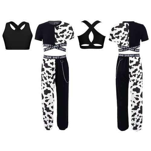 Girls 3Pcs Gym Sports Set Modern Tracksuit T-shirt Kids Jogger Vest Cross Back - Picture 4 of 25