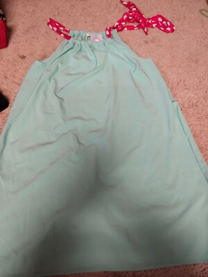 12pm by mon ami mint green Sundress size large with pink & white ribbon straps 