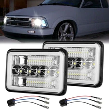 Pair 4x6'' LED Headlights Halo DRL w/Adapters For Chevrolet S10 1995-1997 Blazer