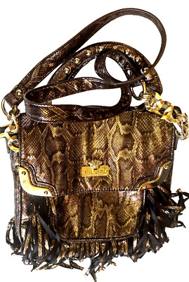 Christian Audigier Crossbody Bag Faux Shine Animal Pattern Leather Gold Hardware