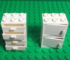 Lego 4 White Cupboard Container W/ Drawers / Doors City Kitchen / Garage Cabinet