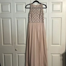 ADRIANNA PAPELL Size 2 Empire Waist Blush Pink Beaded Full Length Evening Dress