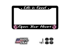 Life Is Good Open Your Heart Pink License Plate Frame