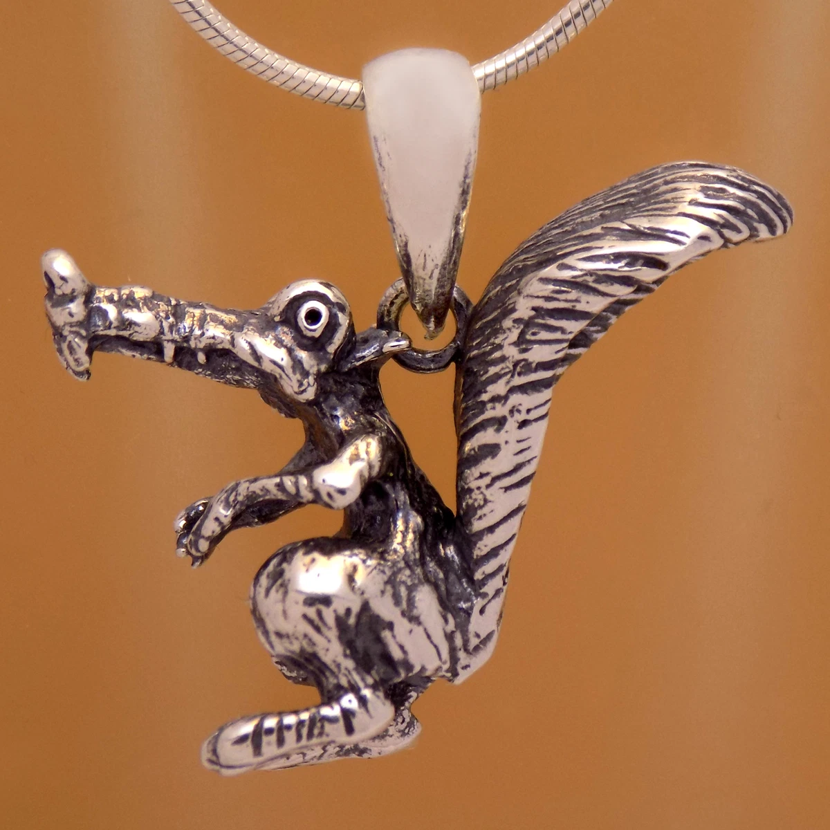 925 Sterling Silver Ice Age Scrat Squirrel Design 3D Pendant