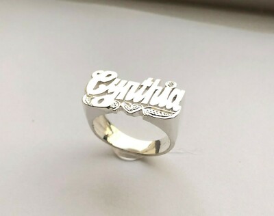 Personalized Name Ring in Sterling Silver with Heart & Tail Bit Work 