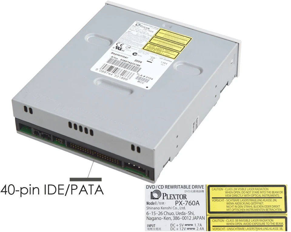 PLEXTOR PX-760A CD/DVD Rewritable Drive Cdrw Dvd-Rw Drive 40-PIN Ide Grey PX1 - Image 2 of 3