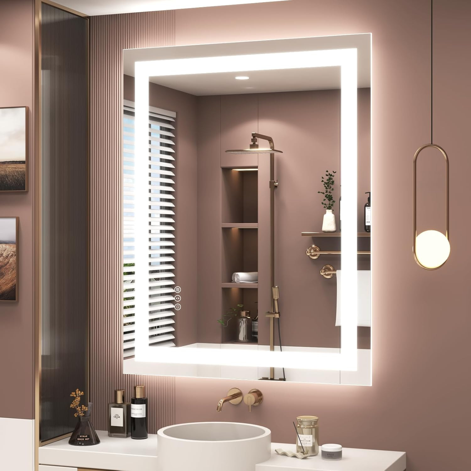Espejo de baño LED 28x36 regulable - antiniebla, a prueba de roturas, listado ETL