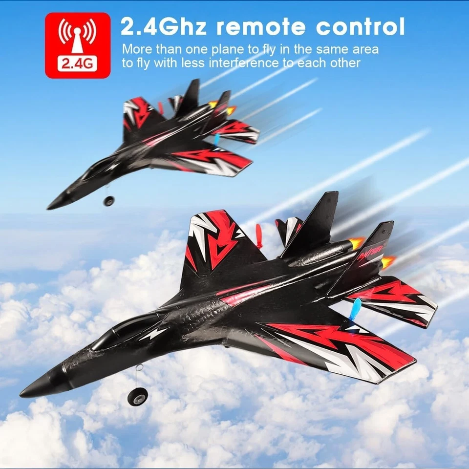 SU27 Fighter Glider RC Airplane 2.4G 2CH Remote Control Fixed Wing RTF LED Toys - Image 3 of 4