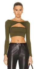 Revolve SER.O.YA Top Womens Size XS Olive Ellis Crop Peekaboo Cutout Long Sleeve