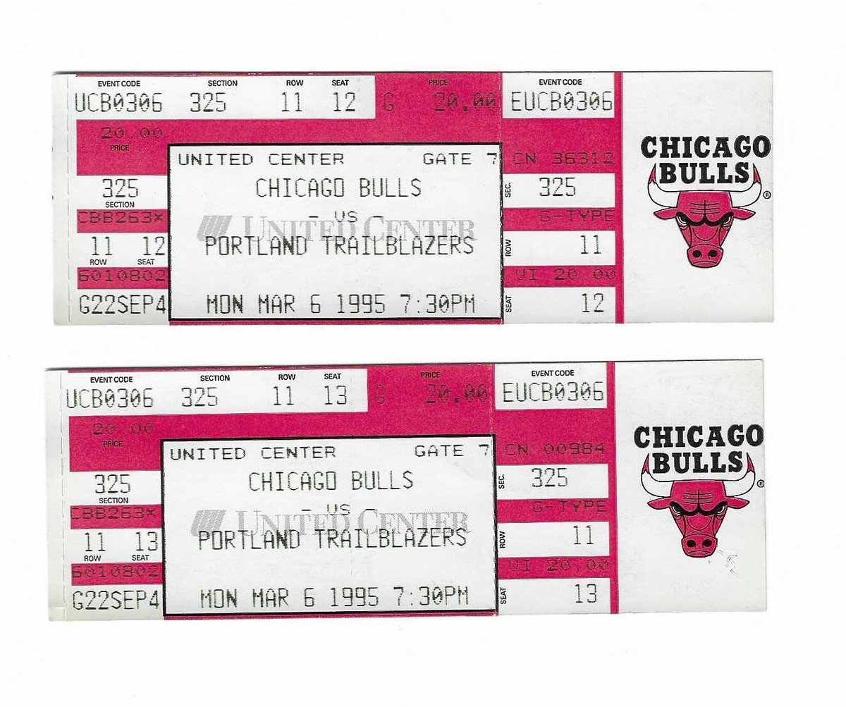 シカゴ・ブルズ　チケット半券　1995年 Chicago Bulls vs Portland Trailblazers Unused Basketball Tickets 3