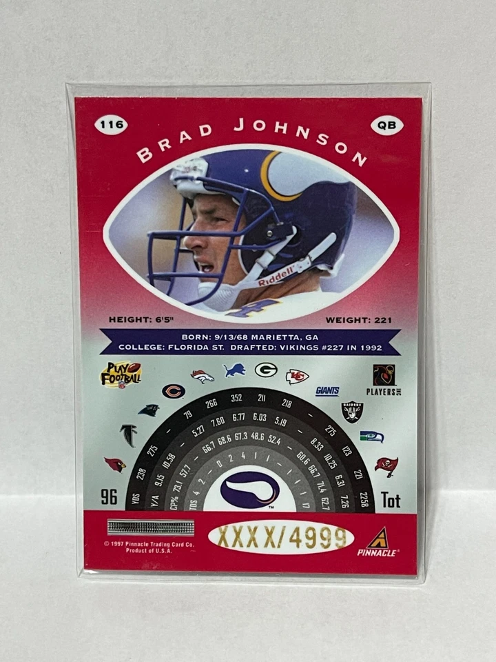 1997 Totally Certified Red "RARE Media Promos"  BRAD JOHNSON  (XXXX/4999) - Image 2 of 2
