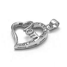 925 Sterling Silver Lovely "Mom" Mother Multi-CZ Heart Pendant