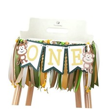 1st Birthday Monkey Banner - Safari Jungle Party High Chair Decor