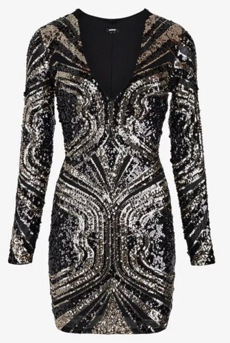 NEW!✨Express Patterned Sequin V-Neck Mini Sheath Dress Large Quincenera Guest - Picture 3 of 10