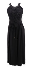 Calvin Klein Maxi Dress Womens 6 Black Lace Crochet Halter Pockets Casual New