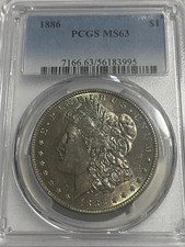 1886 MORGAN SILVER DOLLAR PCGS MS63 UNCIRCULATED COLORFUL BLUEBERRY TONING!