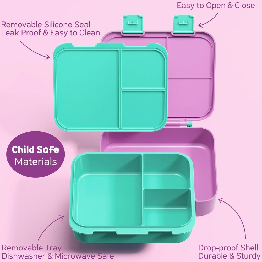 Kids Bento Lunch Box with 3 Compartments - Toddler Snack Container