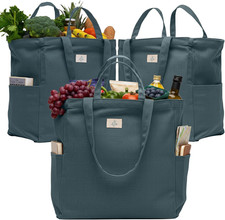 Heavy Duty Reusable Canvas Grocery Bags - 3 Pack, 100 Cotton 12Oz with Duo Hand