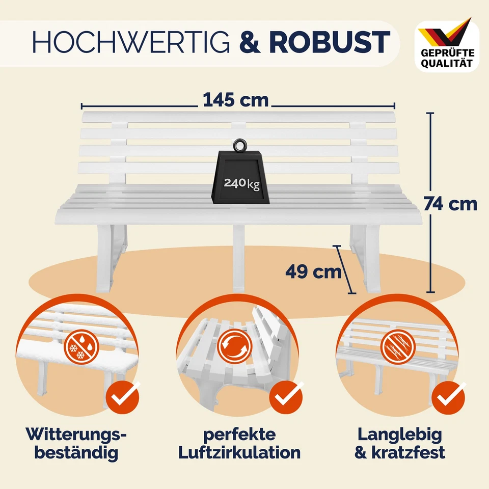 CASARIA® Gartenbank Sitzbank Wetterfest Kunststoff 240kg belastbar Garten Bank - Bild 3 von 4