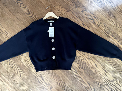 Zara Sweater Womans Large Black Knitted Solid Long Sleeve Crew Neck Button Down
