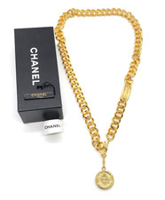 Auth Chanel Vintage Medallion Coco Extra Thick Chain Belt GP W/Box SK100276