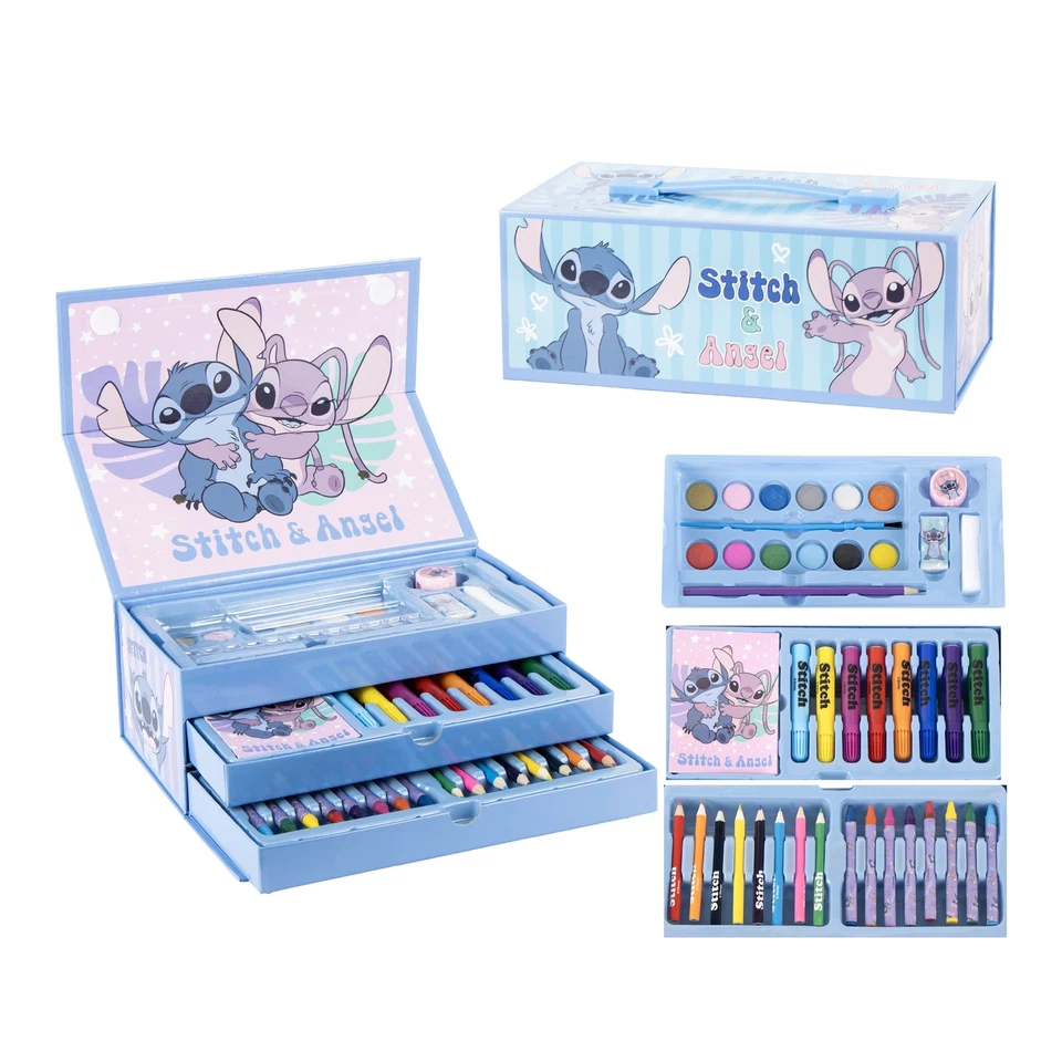 Kinder Malkoffer, 68-teilig, Lilo& Stitch Malset mit Buntstifte etc.