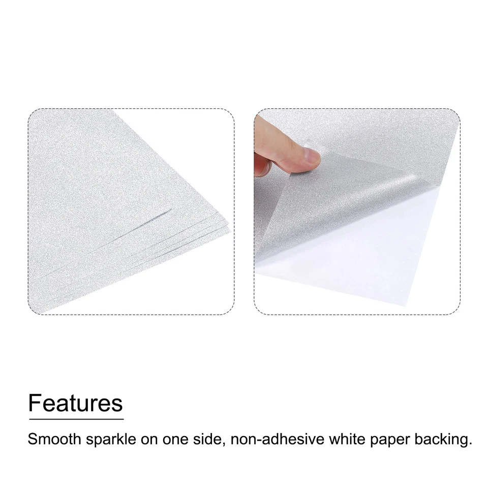 Glitter Cartoncini Carta 7.8"x11.8",10 Fogli Brillanti Carta,Argento Tono,80 Gsm - Immagine 4 di 4